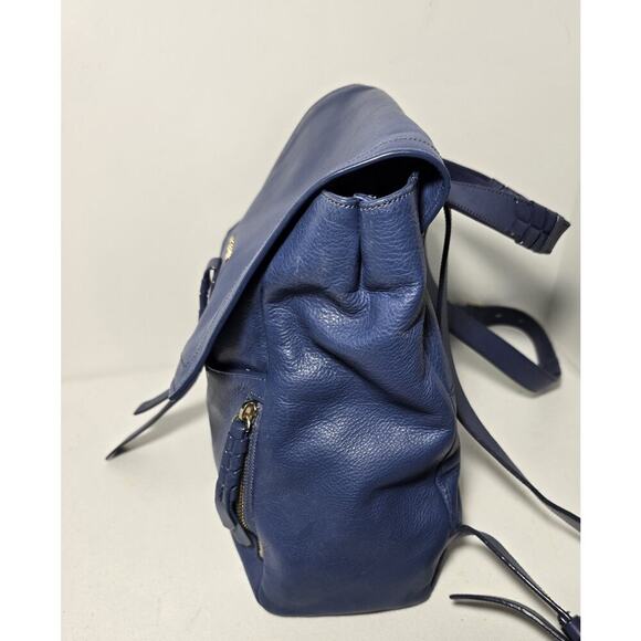 Cole Haan Felicity Pebbled Leather Backpack Multi Pocket & Woven Zip Detail Blue - Picture 4 of 14